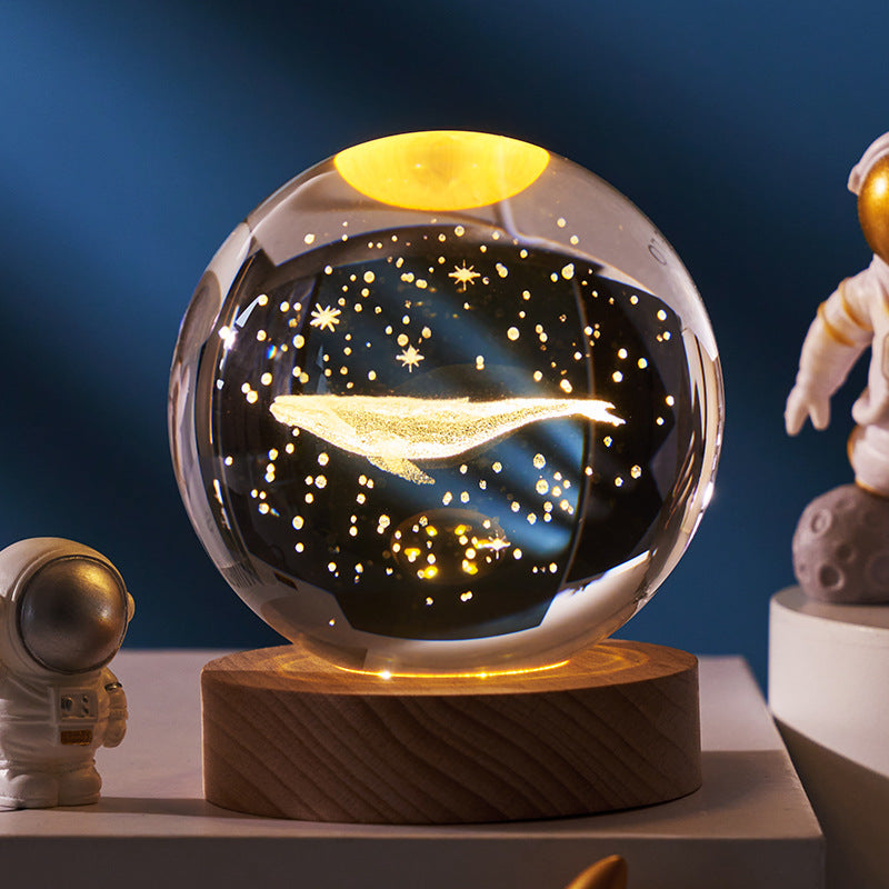 3D inner carved luminous crystal ball creative decoration cosmic whale moon astronaut galaxy birthday gift